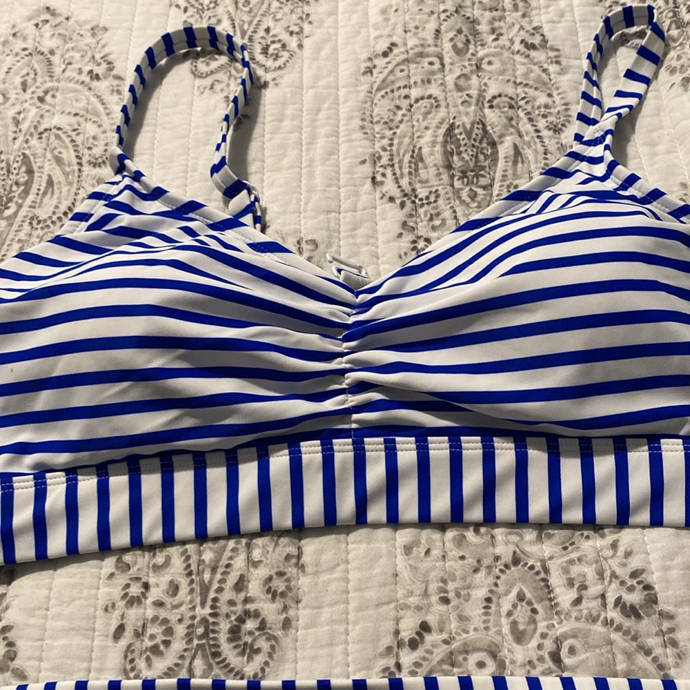 Blue n white striped two piece bathing suit never worn - Picture 2 of 5
